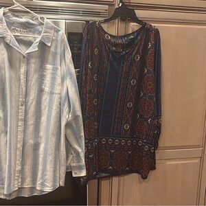 New Directions Floral Patterned Top in Blue and Red